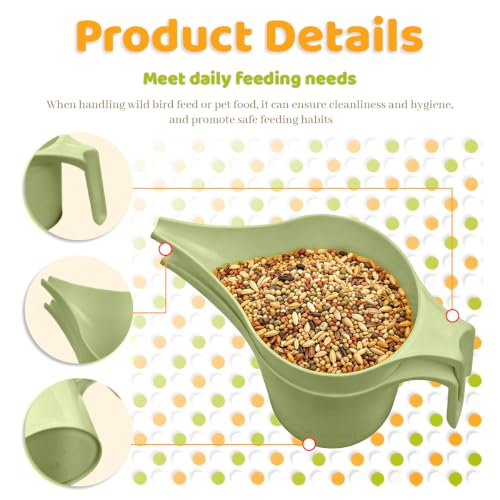 2 Pcs Bird Seed Scoop,Large Capacity Pet Food Scoop,Narrow Spout Design,Durable Material for Tube Feeders, Bird Feeders,Small Animal Cages Perfect for Bird Owners and Pet Lovers (Green)