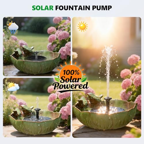 Solar Powered Ceramic Bird Bath for Outdoors, 10.1" Hummingbird Solar Fountain Ground Ceramic Bird Baths Bowl for Outside, Large Table Top Garden Décor for Patio, Yard & Home - color: Green and Black