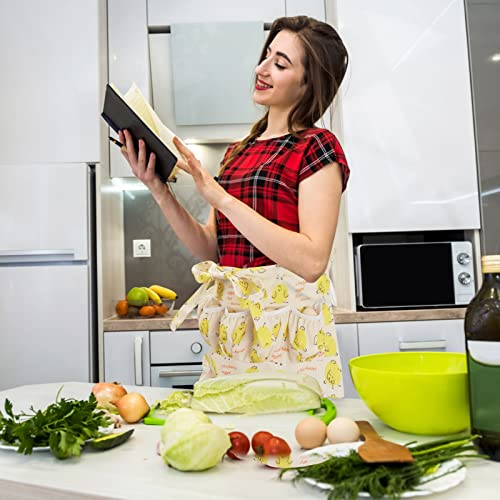 Egg Apron for Kid and Adult, Deep Pockets with Elastic Closure | Long Ties to Wrap Around and Tie In Front, Yellow Chick Printed, Egg Collect Gather Hold Apron - color: Yellow for Kid