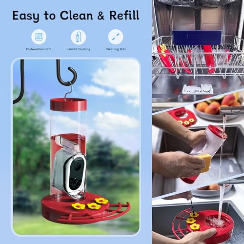 Hummingbird Feeder with Camera Solar Powered, AI Identify Cloud Storage Instant Notification, CCPA Data Protection, Outdoor Hanging, Idea Gift for Family Friends (20 Ounces)