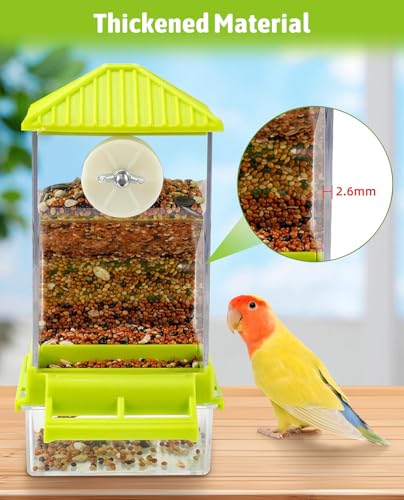 Hamiledyi Automatic Bird Feeder No Mess Bird Cage Feeder Seed Food Container with Perch Transparent Parrot Cage Accessories for Parakeets, Budgies, Cockatoos, Finches, Lovebirds, Canaries (Green) - color: Transparent Green + Perch