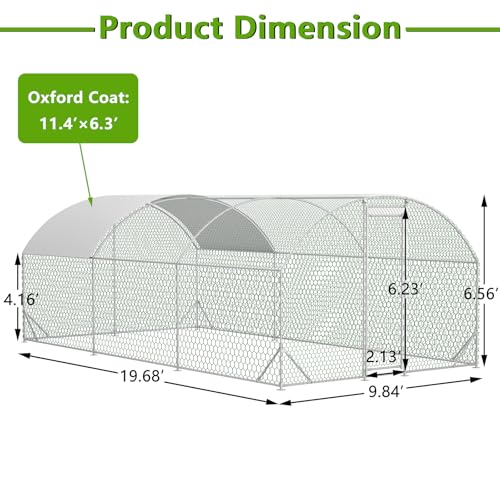 Large Metal Chicken Coop, Dome Walk-in Chicken Run with Waterproof UV-Resistant Cover for Outdoor Yard & Farm, Poultry Cage Pen for Chickens, Ducks & Rabbits, 19.7 FT x 9.8 FT x 6.6 FT, Silver - size: 19.7 FT x 9.8 FT x 6.6 FT
