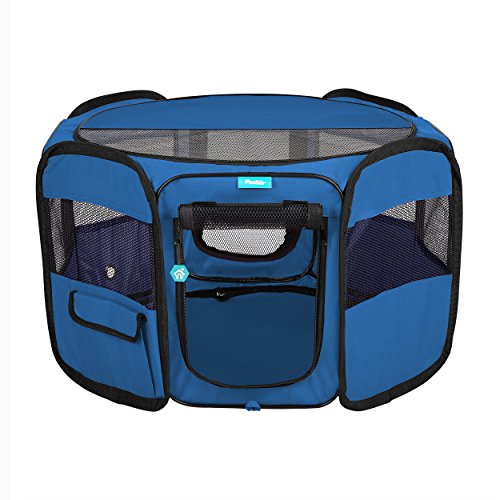 Deluxe Premium Pet Dog Playpen Portable Soft Dog Exercise Pen Kennel with Carry Bag for Dogs, Cats, Kittens, and All Pets (Small, Blue) - color: Blue, size: Small