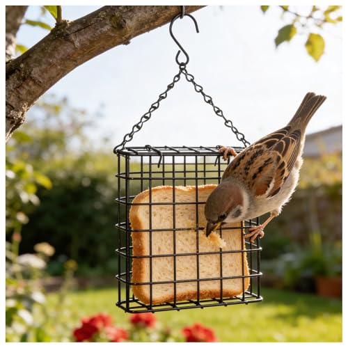 Suet Bird Feeders Outdoor, 6 Pack Hanging Wild Bird Feeder with Single Cake Capacity, Weatherproof Metal Suet Feeder for Garden Yard Decoration, Easy to Clean & Hang (Black)