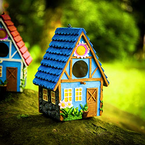 Garden Bird House for Outside Clearance Hanging Outdoors Birdhouses for Wren Finchs Chickadee Hummingbird Tree Swallow Cage Kids Nature Lover Bluebird House (Red) - color: Blue