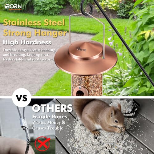 Bird feeders for Outdoors Metal Chew Resistant Copper-Plating, 1PK | Metal Roof, Metal Tray, Stainless Hanger, Flip-Top Fill, 3 stainless Perches with 2 Feeding Ports, Easy-Clean, 1.5LB - color: Copper-Plating