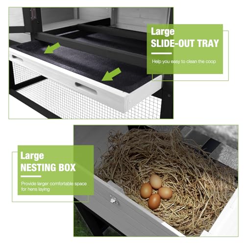GUTINNEEN Chicken Coop with Wheels Mobile Outdoor Hen House Weatherproof Duck Cage with Large Nesting Box, Leak-Proof Tray, UV-Resistant Roof for 2-4 Chickens (Black & White) - color: Black & White
