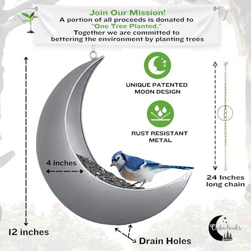 Hanging Moon Bird Feeder – Unique Metal Bird Feeders for Outdoors, Silver Rust-Resistant, – Wild Bird Feeder for Bluebirds, Cardinals, Finches, and Backyard Birdwatching - color: Silver