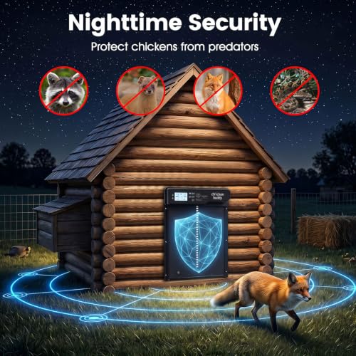 PETSITE Solar Powered Automatic Chicken Coop Door, Along with USB Charging | | LCD Display | Light Sensor, Timer, Remote & Manual Control | Anti-Pinch Design | Waterproof | Made of Aluminum |