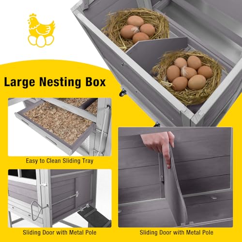 Aivituvin Chicken Coop Hen House, Large Outdoor Wooden Poultry Cage with Ramps, Run, Nesting Box, Removable Tray, Weather-Proof Chicken Cage (Grey, AIR31) - color: Grey, size: 74.9"L x 26.0"W x 39.4"H