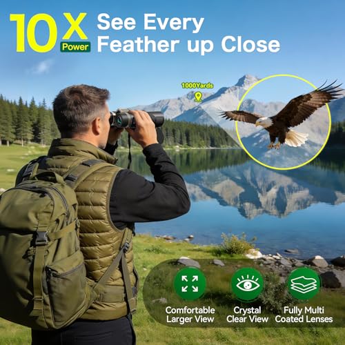 10x42 HD Binoculars for Adults, High Powered Binoculars with BAK4 Prism, Low Light Vision, Easy Focus, Waterproof Binoculars with Large Eyepiece for Bird Watching, Alaska Cruise, Hiking, Hunting - color: Black