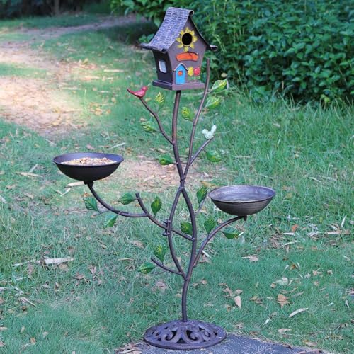 36.8" H Bird Houses for Outside, Metal Bird Bath,Birdhouses for Outdoors | 3-IN-1,Freestanding with Cast Iron Base Bird Feeder, Outdoor Garden & Courtyard Decoration
