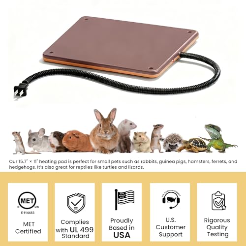 Small Animal Heating Pad, Small Animal Bed, Large Outdoor/Indoor Winter Thermal Heating Pad for Rabbits, Guinea Pigs & Chickens, Waterproof & Chew-Resistant, 30W Energy-Efficient (L:15.7" x 11") - size: L: 15.7" x 11"