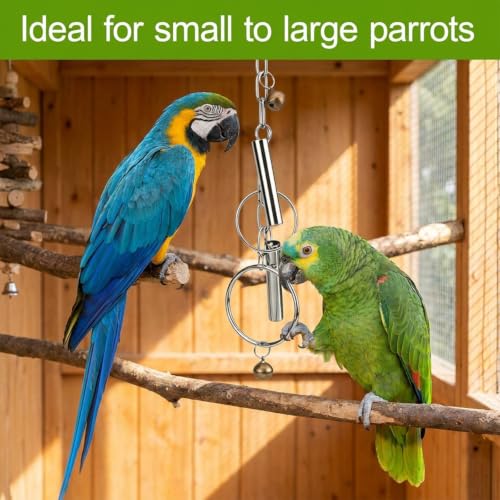Durable Stainless Steel, Engaging Sound & Chew Resistant Pet Enrichment Toys Bird Bell Toy with Hanging Metal Rings - Heavy Duty Parrot Cage Accessory for Macaws, Cockatoos & Large Birds