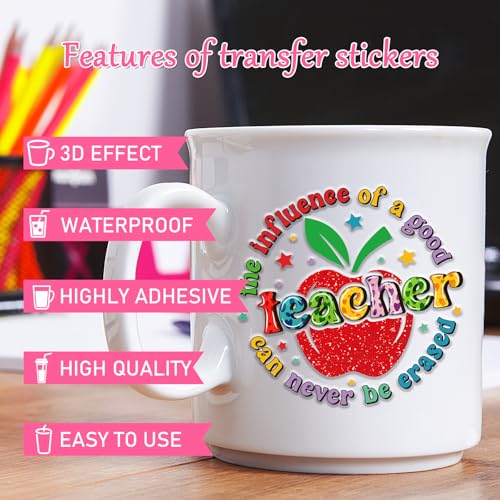 Rngmsi 20 Sheets Teacher Leopard Print UV DTF Cup Wrap Cold UV DTF Stickers | Back to School Classroom Uvdtf Stickers, Flower Rub on Transfer Decals, for DIY 16 oz Glass Mug Gift Crafts - style: Teacher
