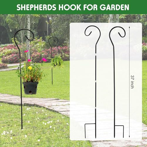 Hicarer 12 Pcs Shepherds Hooks for Outdoor 37 Inch Bird Feeder Pole Rust Resistant Steel Shepard Hooks for Wedding Garden Bird Feeders Hanging Lanterns Solar Outdoor Lights - size: 37 Inch