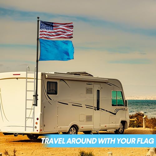 RV Ladder Flag Pole Mount, Heavy Duty Steel Holder for 1.94 in Poles | RV Flag Pole Holder, Durable Rustproof Flag Stand, fits Ladder Rails and Poles, for Camper Travel Trailers Dock Fence - size: Mount
