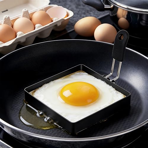 4 Pack Egg Rings for Frying Eggs, Round & Square Egg Cooking Stainless Steel, for English Muffins Pancake, with Silicone Handle