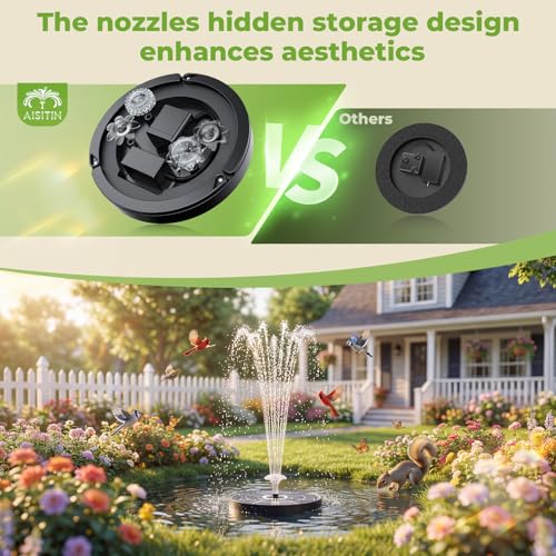 AISITIN 3.7W Solar Bird Bath Fountains with Upgraded 6.3" Glass Panel | Solar Water Fountain Pump with Integrated Bracket & Storage Design for Garden, Pond, Aquarium and Outdoor Use