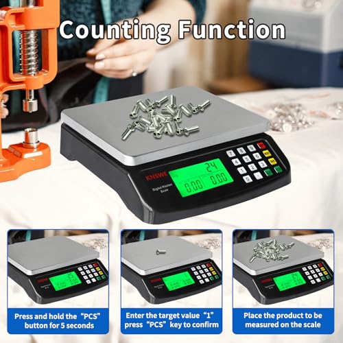 Large Kitchen Scale Black 40KG/88LB Commercial Food Scales Digital Weight for Cooking Meat Baking Bread Price Computing 304 Stainless Steel with Parts Counting Deli Stores Tare Function - style: BLACK 40KG