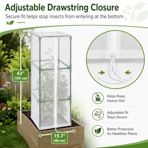 Halatool Garden Tomato Plant Cover Netting, Fits 40–50" Square Tomato Cages | Garden Bird Netting with Zipper & Drawstring, Insect Barrier, Plant Covers from Insects Animals, 2 Pack, 43"×15.7" - color: 2 Pack, size: 43 inch