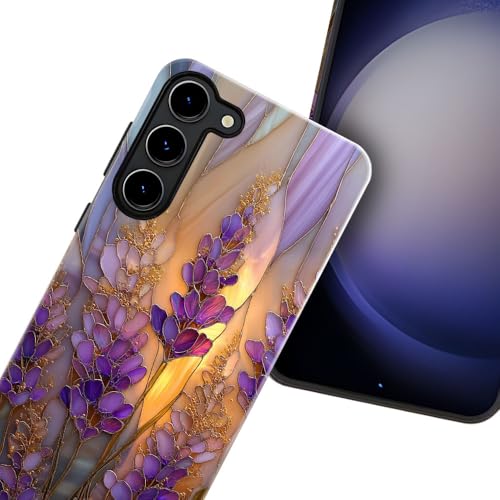 Compatible with Samsung Galaxy S23 Case,Glossy Case All-Round Protection Shockproof Anti-Scratches TPU Cover,Cases for Man Woman-Stained Glass Lavender in Bloom - color: Stained Glass Lavender in Bloom, size: Galaxy S23