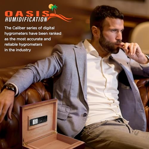 Oasis Caliber V Digital Hygrometer and Thermometer - Slim Hygrometer & Thermometer w/Digital Humidity Sensor Gauge for Precise Readings - Temperature & Humidity Sensor - Black - 4" W x 1" H