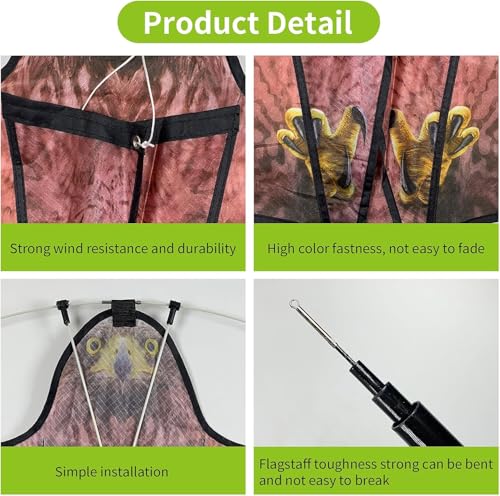 Bird Scare Flying Kite with 4m Pole Has The Effect of Scaring Birds-Type A | Ideal for gardens farms and docks | Keeps birds geese and seagulls away |A kind of hawk deterrent - color: pink