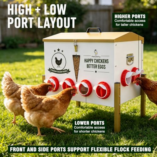 100 lb Automatic Chicken Feeder, 12-Port No-Waste Metal Feeder
