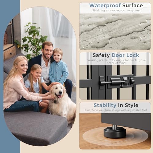 Lyromix 48'' XXL Dog Crate Furniture with 3 Doors for Large Dogs | Wooden Kennel End Table, Heavy Duty Indoor Cage for Golden Retriever Labrador, Multiple Units Can be Combined, Grey - color: Ancient gray, size: 47.2"L x 29.1"W x 37.6"H