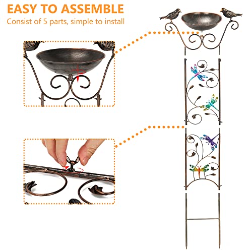 SUNNYPARK 43.5 Inch Metal Bird Bath Bowl with Garden Trellis Outdoor | Easy install, Garden birdbath and Plants Trellis 2 in 1, Decorative with Dragonfly, Functional Decor for Yard Patio Lawn - size: Dragonfly