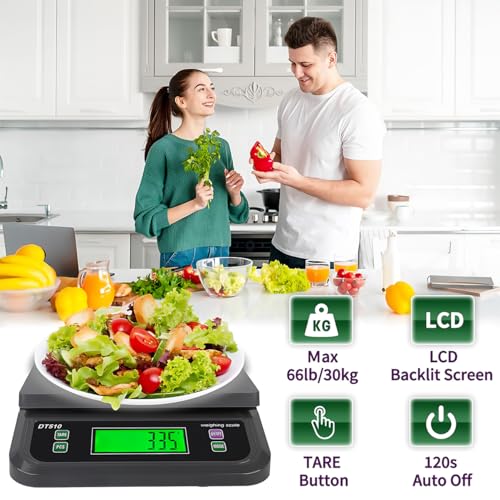 66lbs/30kg Large Digital Kitchen Scale with 6 Unit & Tare Funtion | Food Scale for Baking Cooking Bread Meat Scales with Prep Counting LCD Display with Adapter Grey - color: Grey-30kg, size: Grey-30kg