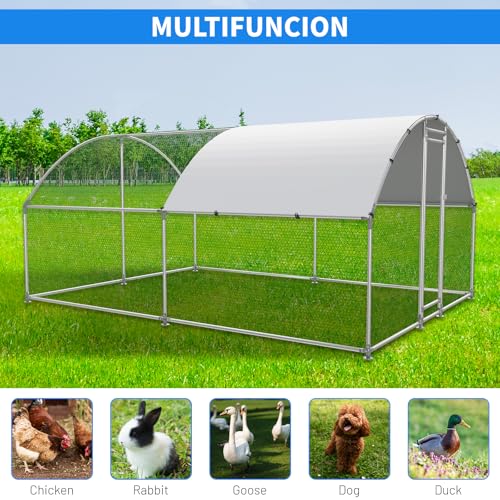 NUGRIART Large Metal Chicken Coop, Outdoor cage Run with Waterproof and Anti-UV Cover, Dome Roof Walk-in Poultry Cage Rabbit Duck House for Outside, Backyard and Farm. - size: 156.0"L x 120.0"W x 78.0"H