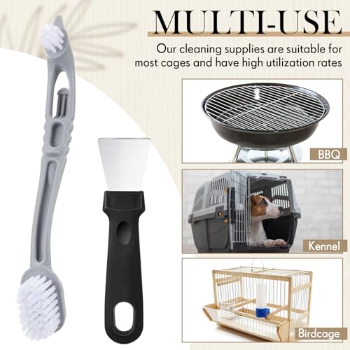 Teenyyou 2 Pack Bird Cage Cleaning Brush & Scraper Set - Stainless Steel Bird Droppings Removal Tool, Long Handle for Parrot Cages, Pet Cages & Perch