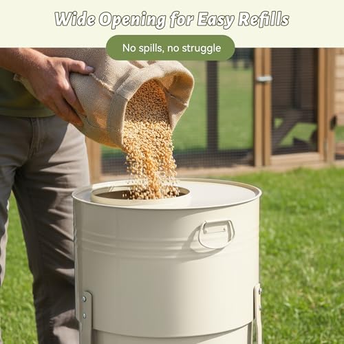 KOL Chicken Feeder No Waste for Coop & Outdoors, 16 Port 50lbs Poultry Feeder with Spill-Control Design, Rust-Proof Powder Coated Metal & Smooth Safe Edges (Jade White) - color: Jade White