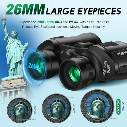 20×50 Binoculars for Adults High Powered with Carrying Case & Strap | HD Optics, Large Eyepiece, Bird Watching, Cruise Ship, Travel, Outdoor Hunting, Road Trip, Sport Games, Tripod Adaptable