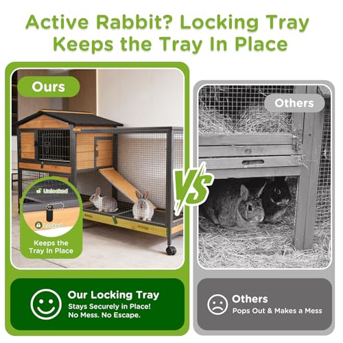 GUTINNEEN 2-Story Rabbit Hutch with Chew-Proof Full Metal Frame for Indoor/Outdoor - 62" Bunny Cage with 6 Locking Casters & 2 Pull-Out Trays for Rabbits, Guinea Pigs, Small Pets (Brown) - color: Brown & Black