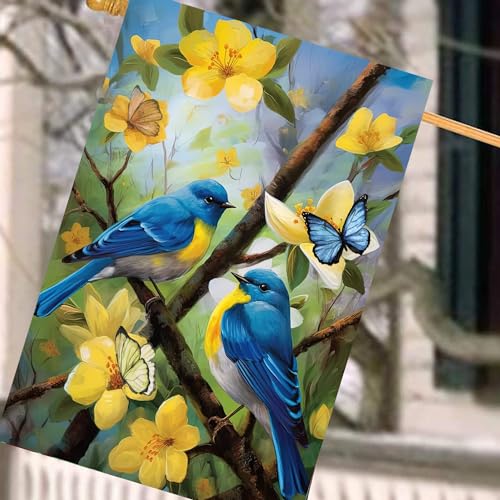 Large Spring Summer House Flags 28x40 Double Sided Bluebird Garden Flag Floral Birds Flag for Outside Porch Yard Outdoor Flower Garden Decor - color: bird