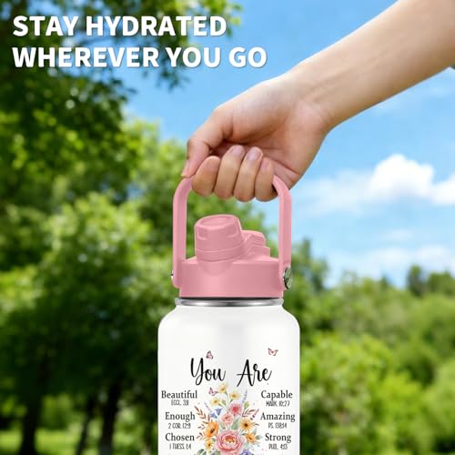 Christian Gifts for Women, 26oz Water Bottle with Handle for Girl Friends | Stainless Steel Insulated Tumbler with Handle & 2-in-1 Lid, Coffee Mug Insulated Travel Cup Birthday Valentines Day Gifts - color: Christian2-White