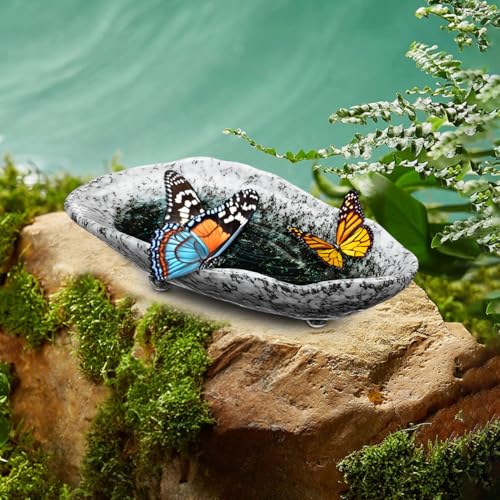 Toddmomy Butterfly Puddler Garden Stone, 8.25inch Outdoor Butterfly Feeder Bee Watering Station Ceramic Bird Bath Water Food Holder for Feeding for Yard Lawn Decoration