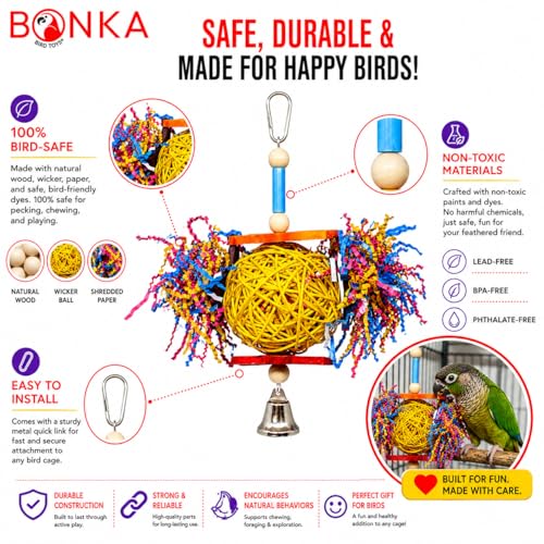 Bonka Bird Toys 1839 Foraging Star 7" High by 8" Wide, Medium Parrot Chew Shred Forage Cage Toy, Conure, Pionus, Quaker, and Similar Birds - size: Single