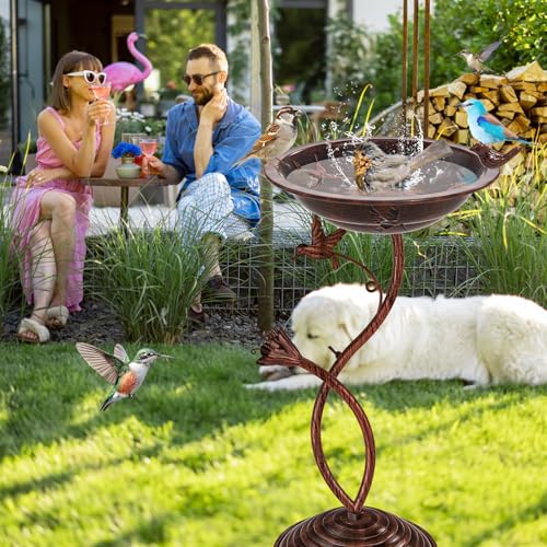 Bird Bath Garden for Outside, Vintage Metal Birdbaths Bowl with Roman Pedestal for Outdoors, Standing Bird Bath Bowl Birdfeeder for Yard Lawn Decor (Vintage Copper - Hummingbird) - color: Vintage Copper - Hummingbird