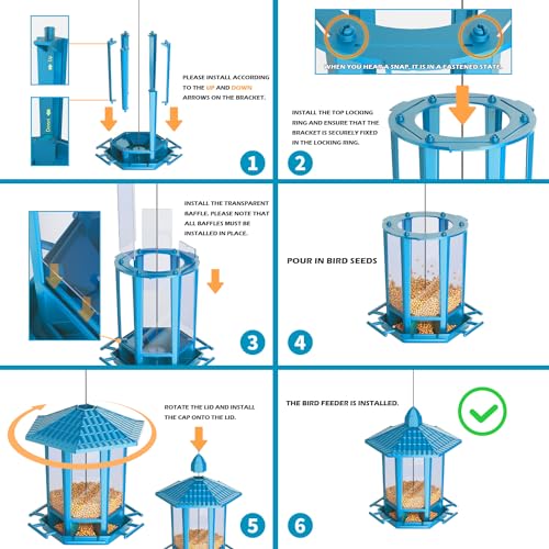 Birdream Bird Feeders for Outdoor Hanging, Fun Installation Pagoda Design Wild Birdfeeder, Attracting Wild Birds Sparrows Finch Cardinal Goldfinch Chickadee - Blue - color: Blue, size: 1 PACK