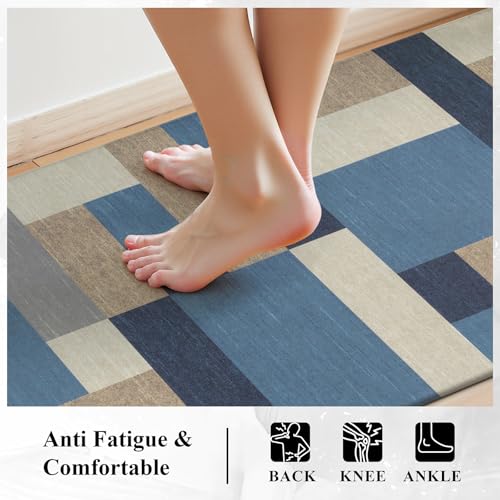 Anti Fatigue Kitchen Mat, Non Slip Cushioned Standing Floor Mat, Waterproof Kitchen Runner Rug, Farmhouse Comfort Padded Mat for Sink, Laundry, Office, Blue, 24''x71'' - color: Blue