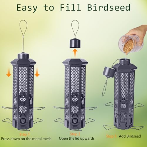 Squirrel Proof Bird Feeders with Removable Base, Metal Wild Bird Feeder for Outdoors Hanging, 6 Weight-Activated Ports Perches, 3LB Seed Capacity(Gray) - color: Gray