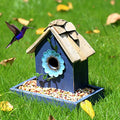 Bird Feeder House for Outside Hanging, Wooden Birdhouse Bluebird House Feeder Handcrafted Hut - color: 1-Blue