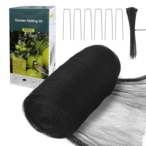 Bird Netting for Garden Protection, Anti Bird Mesh Garden Netting 13 x 40FT | RIFNY Heavy Duty Netting with Staples for Vegetable, Fruit Trees & Other Plants, Lasting Against Deer Squirrels and Poultry - size: 13 x 40 FT