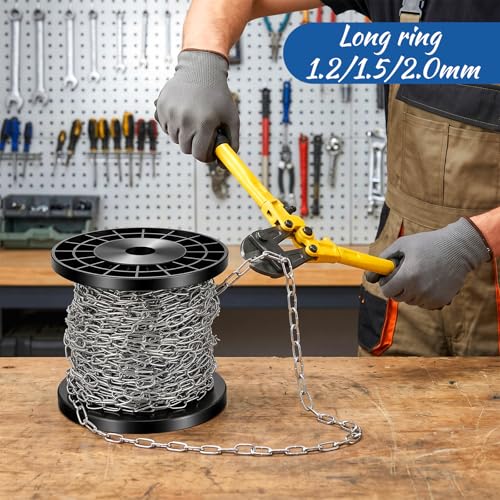 50ft Galvanized Steel Hanging Jack Chain 1/16" Silver Metal Link Chain Roll Spool for Light Fixture, Overhead Lights, Artworks, Bird Feeders, Dog Leashes, Signs, DIY Projects(1.5mm with Spool)