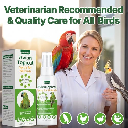 Avian Care Topical Spray for All Birds, Aloe Vera Bird Spray for Dry Itchy Skin, Molting and Feather Stress Support, Gentle Topical Care for Skin Comfort and Healthier Looking Plumage, Daily Use