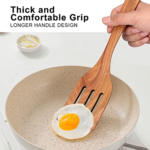 Flat Wood Spatula Set Teak Wooden Spoon for Cooking Utensils Slotted Turner | 6 Pcs Best Non Toxic Kitchen Utensil Set Scraper Spurtle Serving Turner Bamboo Cooking Spoons Egg Flipper Spatulas - color: 6 Pcs